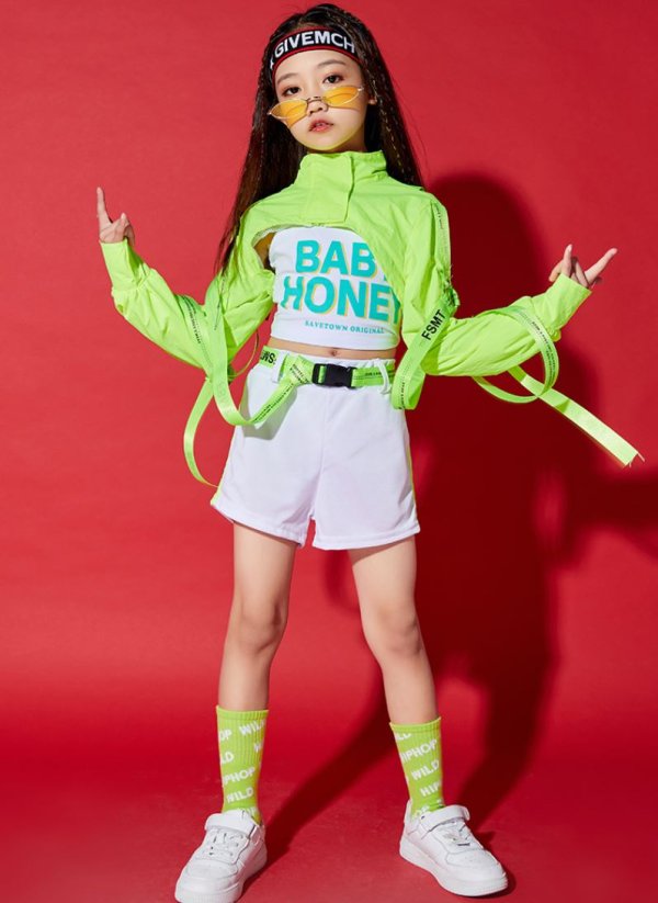 画像1: NEON GREEN GIRLS High neck HIPHOP SET (1)