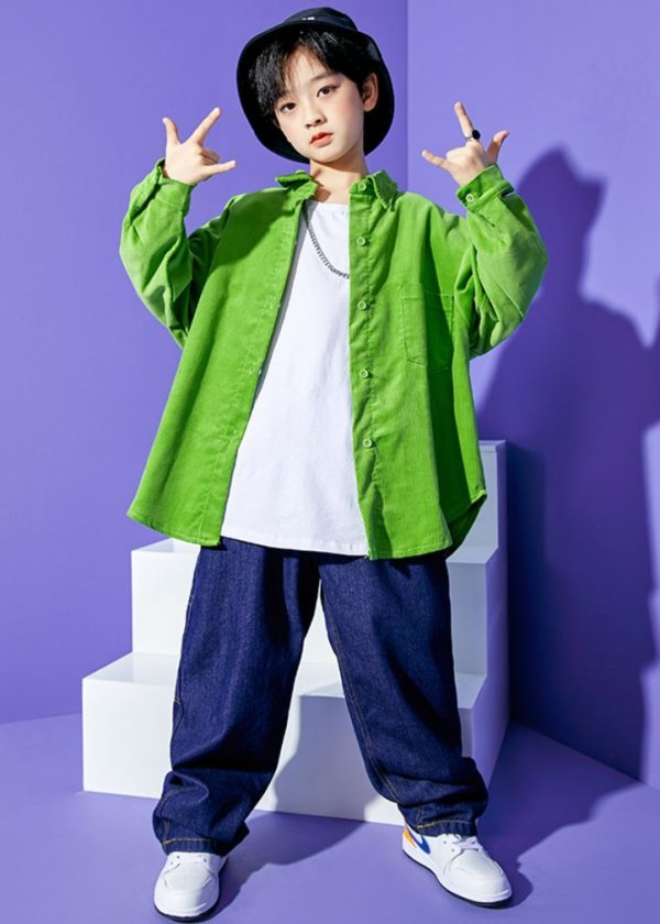 画像1: HIPHOP CORDUROY GREEN SHIRTS SET (1)