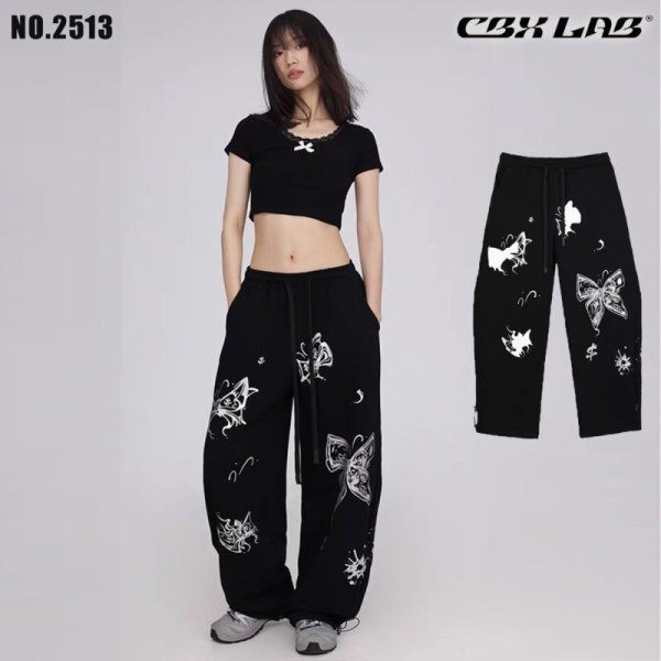 画像1: 【CBX LAB】BUTTERFLY PRINT SWEATPANTS (Black) (1)